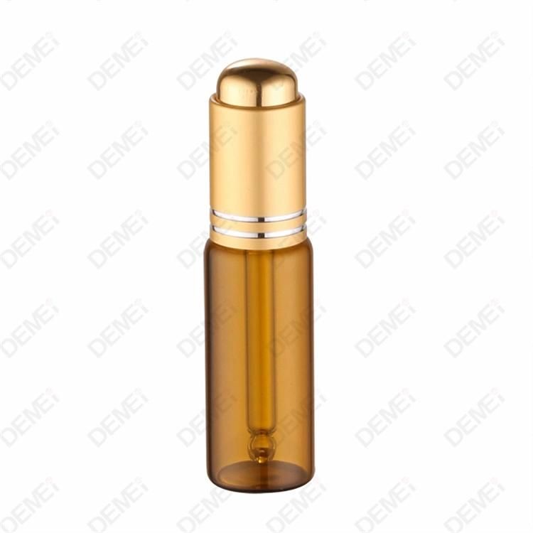 10ml-40ml Wholesale Cosmetic Packaging Stright Round Clear and Amber Serum Essential Oil Tube Glass Bottle with Gold Aluminum Press Button Dropper Cap