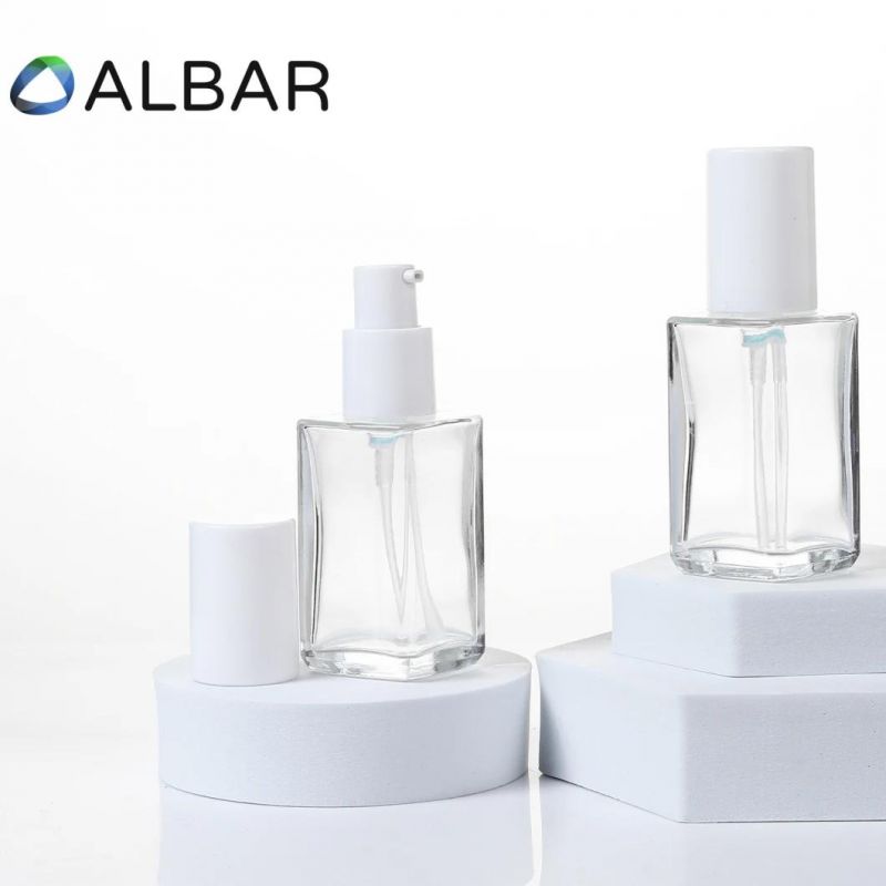 Customize Frosted Square Press Pump Glass Bottles for Cosmetics and Makeups