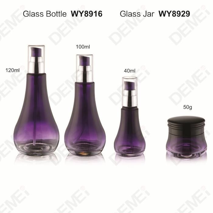 40/100/120ml 50g Cosmetic Skin Care Packaging Gradient Purple Big Round Bottom Toner Lotion Glass Bottle and Cream Jar