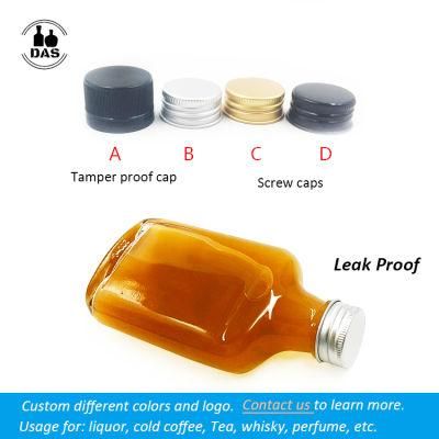 Eco-Friendly Flask Bottle 200ml Flat Glass Cold Brew Coffee Juice Bottles with Aluminium Cap