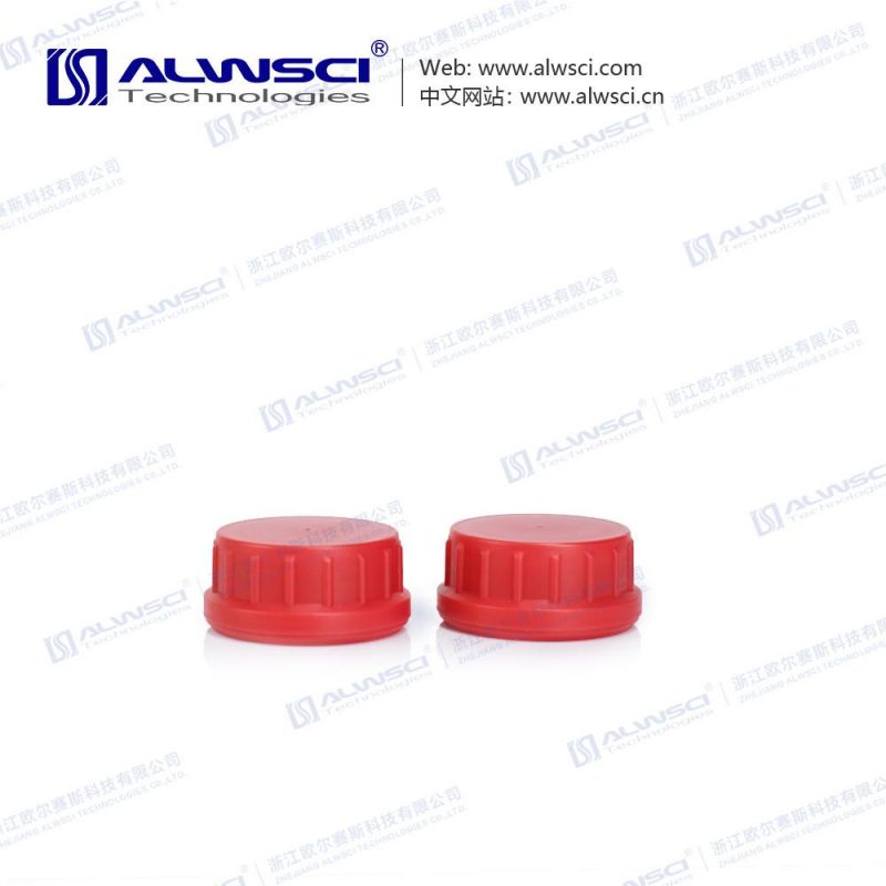 Alwsci 38mm Red PP Tamper-Evident Cap with Septa for 75ml Amber Storage Bottle