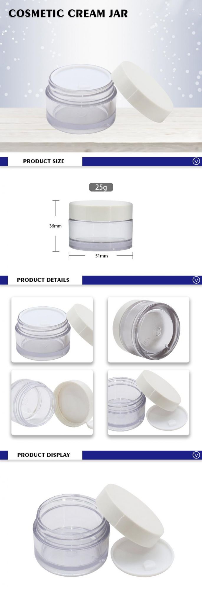 Empty Eco-Friendly Skincare Packaging 25g Transparent Cream Jar with White Lid