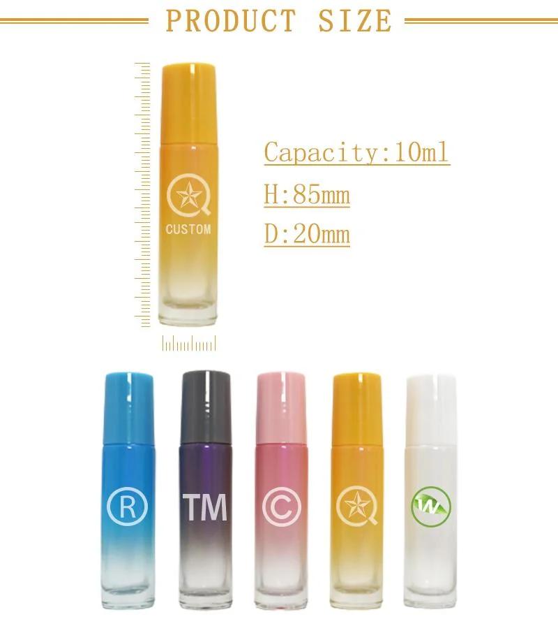 10ml Rolling Glass Bottles Gradient Color Essential Oils Perfume Bottles Travel Roller Ball Massager