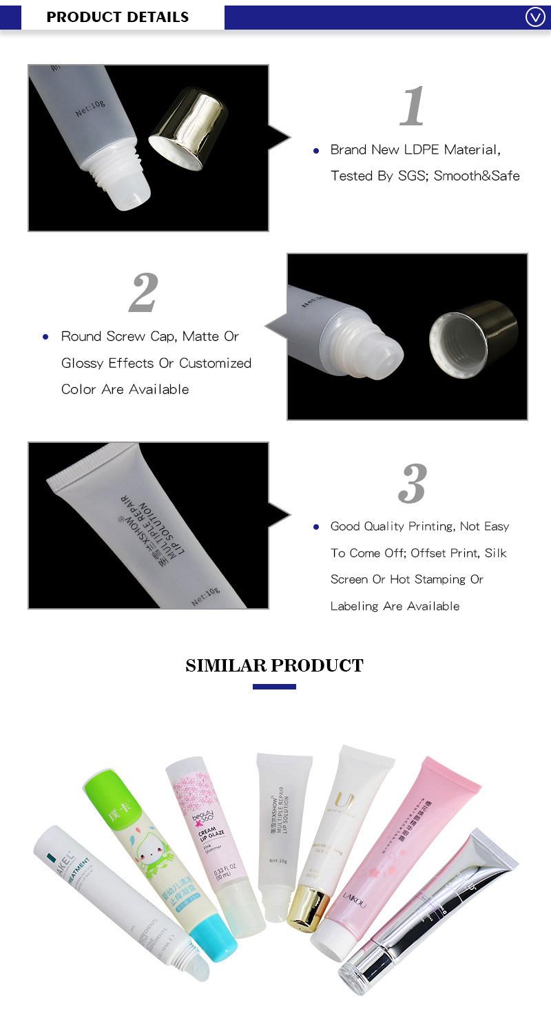 Private Label 10ml Plastic Empty Cosmetic Mini Squeeze Tubes for Lip Gloss