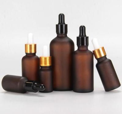 Amber Frosted Glass Bottle with Dropper for Cosmetic Packing 15ml 30ml 50ml