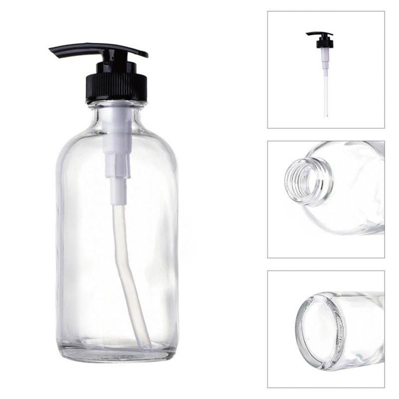 Custom Logo Empty 300ml 500ml Boston Round Hair Oil Liquid Glass Hand Soap Bottle