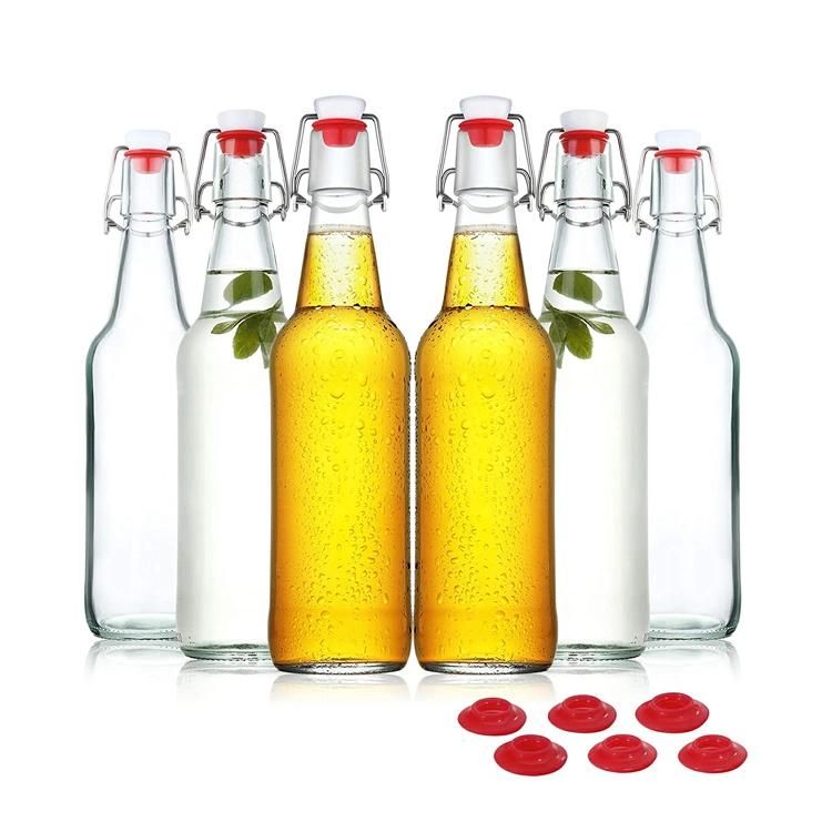 Empty 500ml 750ml 1000ml Amber Round Square Glass Beverage Juice Milk Bottle with Easy Open Swing Top