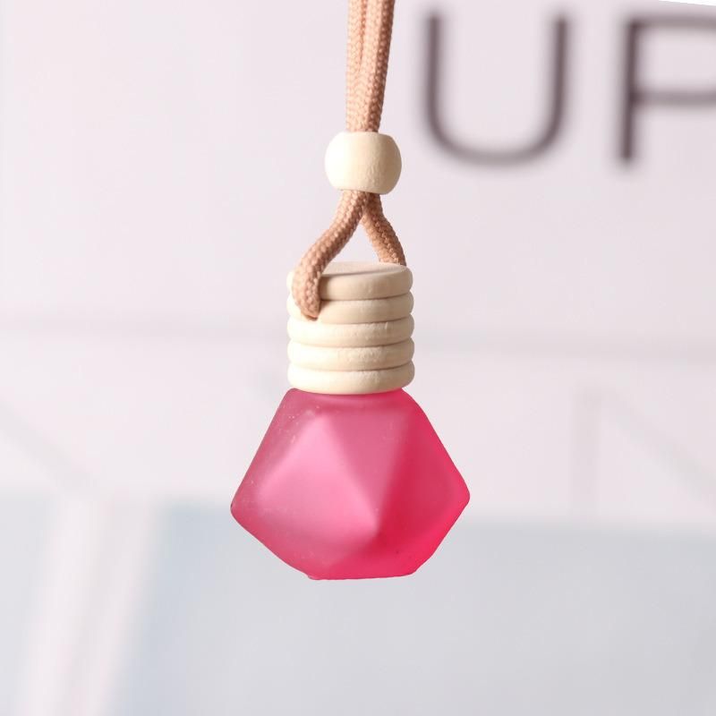 Rhombus Car Hanging Empty Refillable Bottles Auto Perfume Diffuser Bottle Hanging Pendants with Wooden Lid