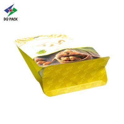 Dq Pack Custom Logo Plastic Packaging Bag Reusable Mylar Bag Quad-Seal Flat Bottom Bag for Preserved Fruit Packaging