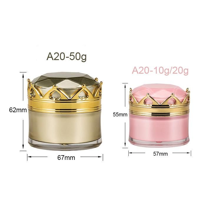 in Stock Hot Sale New Design Luxury High Quality 10g Pink Empty Acrylic Cream Jar with Crown Shape Cap