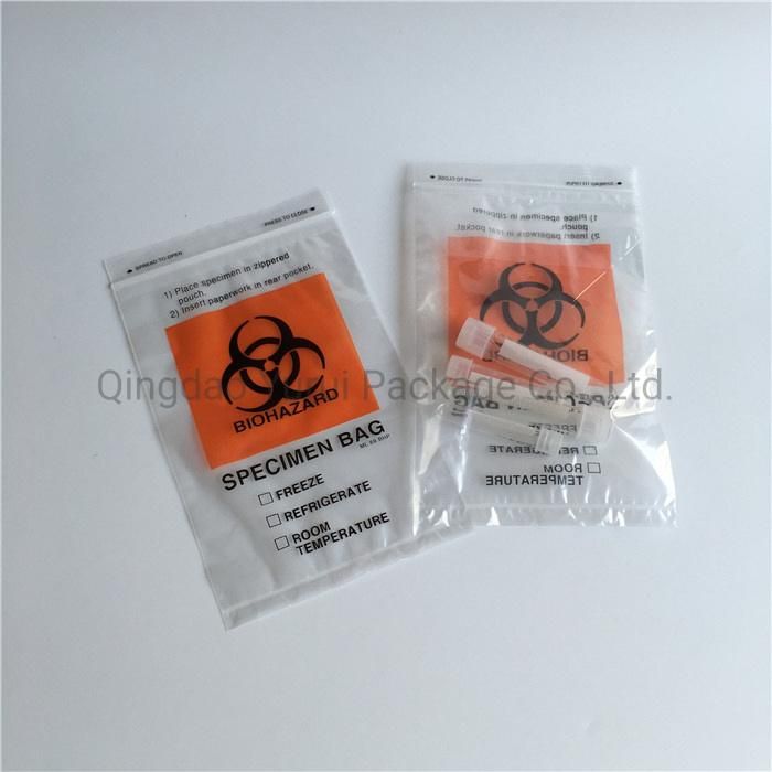 Hospital Clinic Biohazard Recloseable Ziplock Plastic LDPE Disposable Medical Laboratory Specimen Collection Bags with Pocket