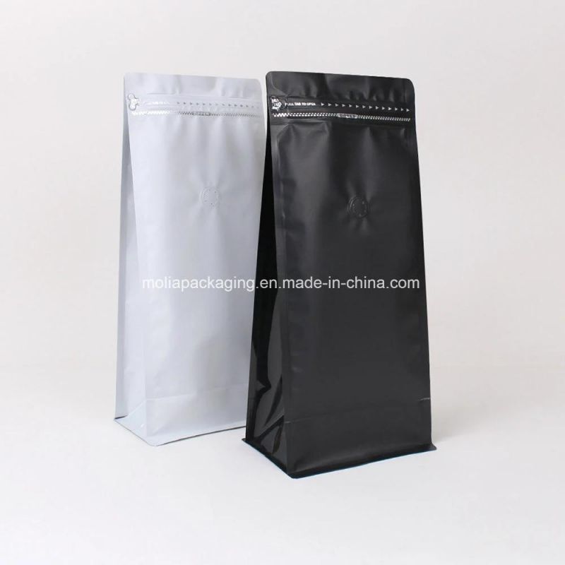 12 Oz Resealable Box Pouch Coffee Bag with Valve - Flat Bottom Pull Tab Zipper Matte White