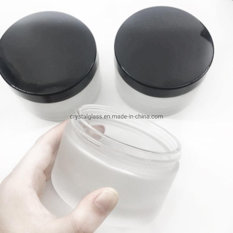 200g /6 Oz Frosted Glass Cream Jar for Cosmetic with Black and White Caps