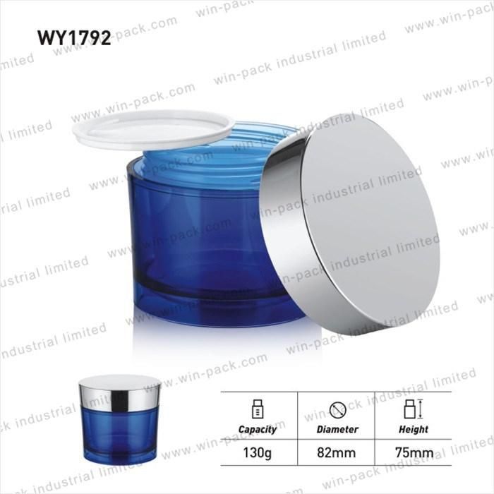 Hot Sell Blue Jar Acrylic Cream Cosmetic Packing with Shiny Silver Lid 130g