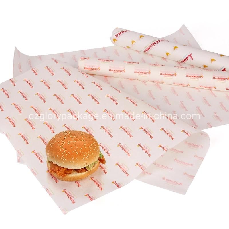 Customized Printed Fast Food Grease Proof Wrapping Paper Biodegradable Safe Paper Sheet for Hamburger Sandwich