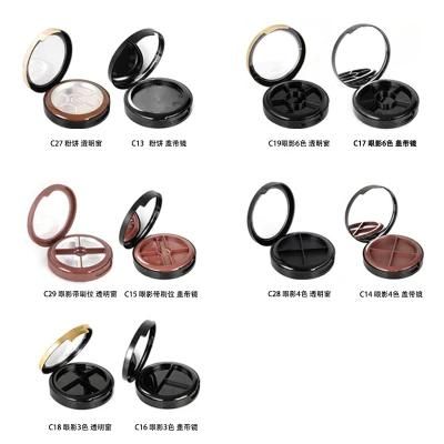 Round Black Plastic Empty Pressed Powder Compact Packaging for Pressed Powder with Mirror