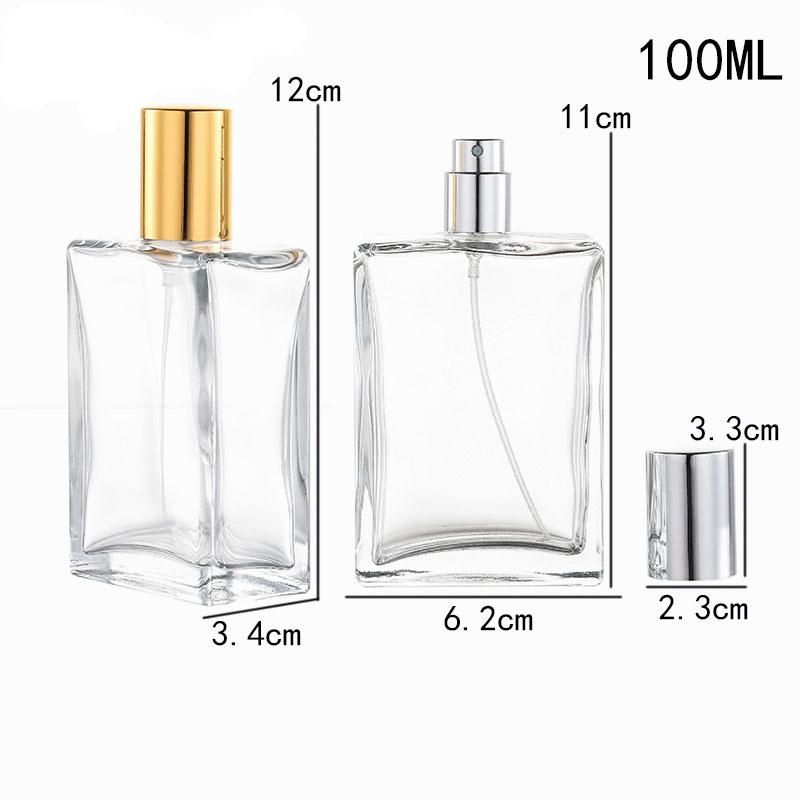 30ml Portable Glass Spray Bottle High Grade 50ml Perfume in Empty Bottle 100ml Large Capacity Spray Bottle with Aluminum Mist Sprayer Gold Silver