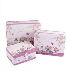 Pink Sweet Fashion Three-Piece Tinplate Box with Lock Gift-Wrapped Tin Can