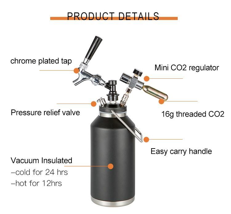 Insulated Homebrew 2 Litre Beer Mini Keg Bottle Growler