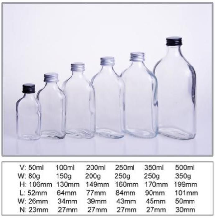 100ml 200ml 350ml 500ml Flask Glass Bottle for Cold Brew Coffee Beverage Drinking Packaging with Metal Cap