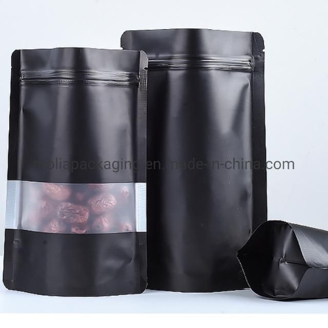 Factory Customized Plastic Bags/Stand up Sealing Bags Food Grade with Zipper and Tear Notches/Clear Strip Windows