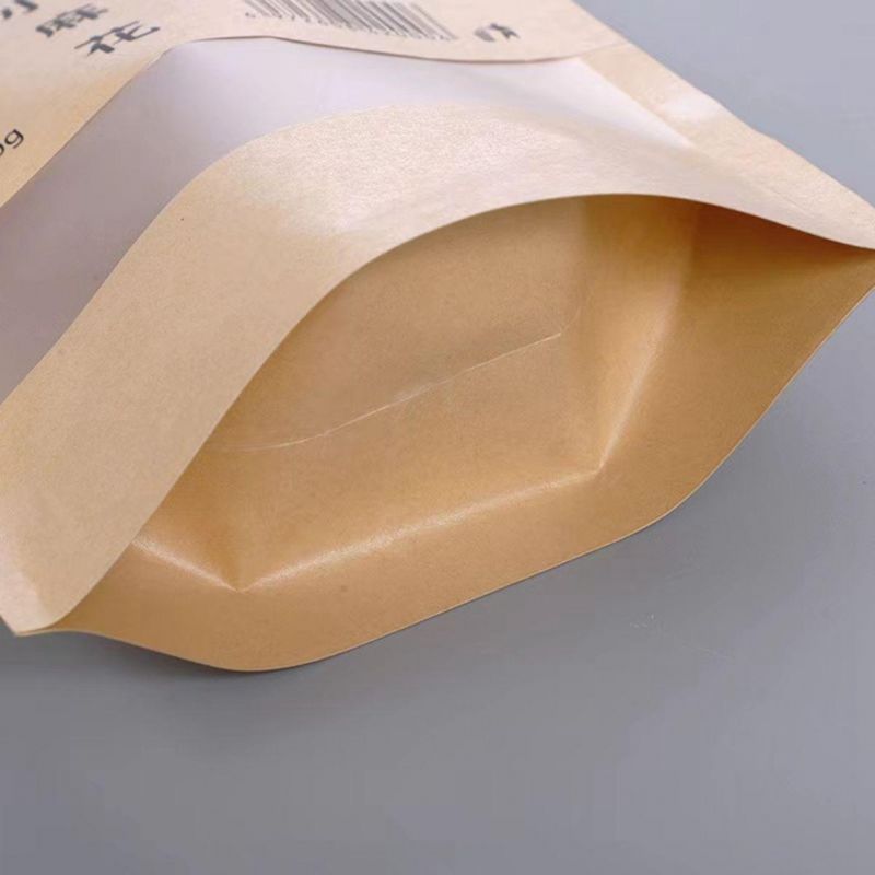 Food Packaging Kraft Paper Bag with See-Through Clear Window and Zipper