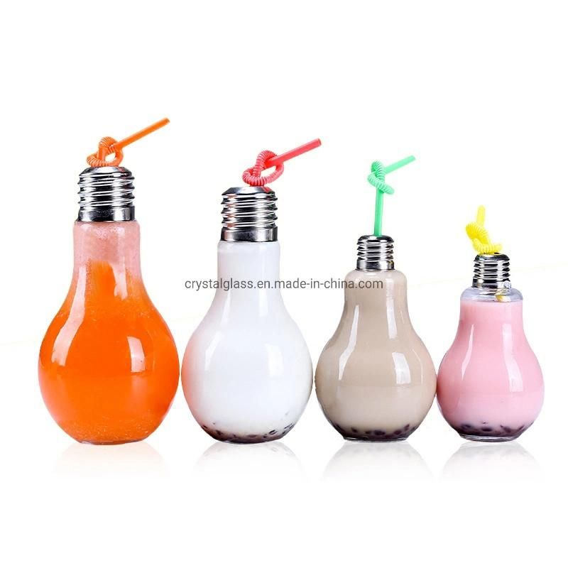 Empty 100ml 250ml 400ml 500ml Transparent Glass Light Bulb Soft Drink Bottle with Lids for Bar