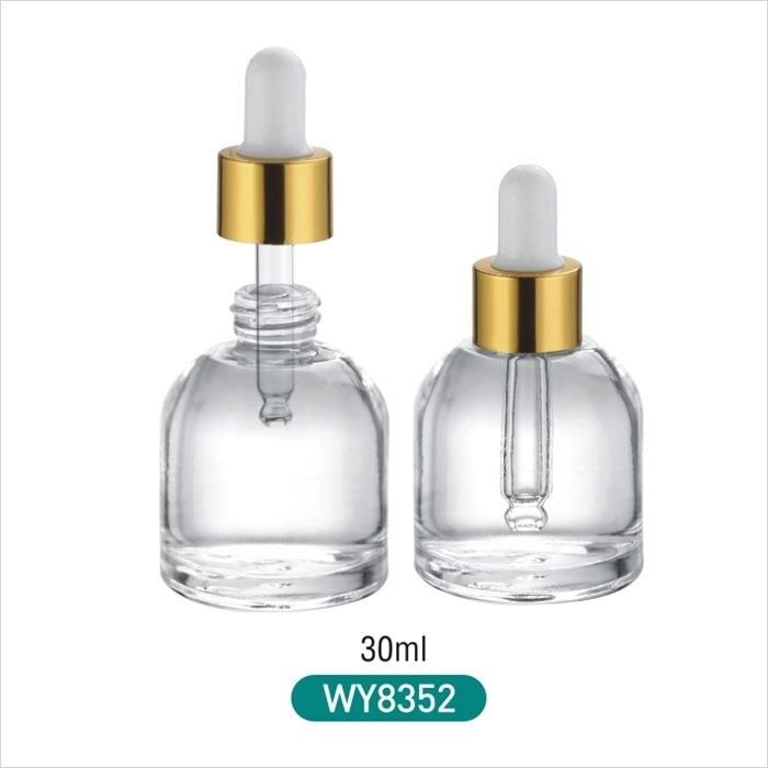 Empty 50ml 30ml 100ml Oval Shape Round Cosmetic Serum Glass Lotion Dropper Bottle with Shiny Silver Cap