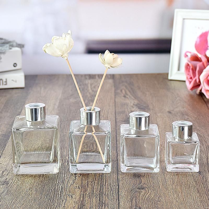 50ml China Wholesale Glass Perfume Bottle Household Square Flameless Incense Bottle Volatile Bottle Essential Oil Bottle with Inner Plug Anodized Cover 40-250ml