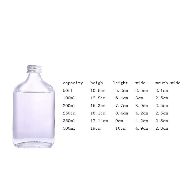 250ml 500ml Flat Whiskey Vodka Juice Beverage Glass Bottle with Metal Cap