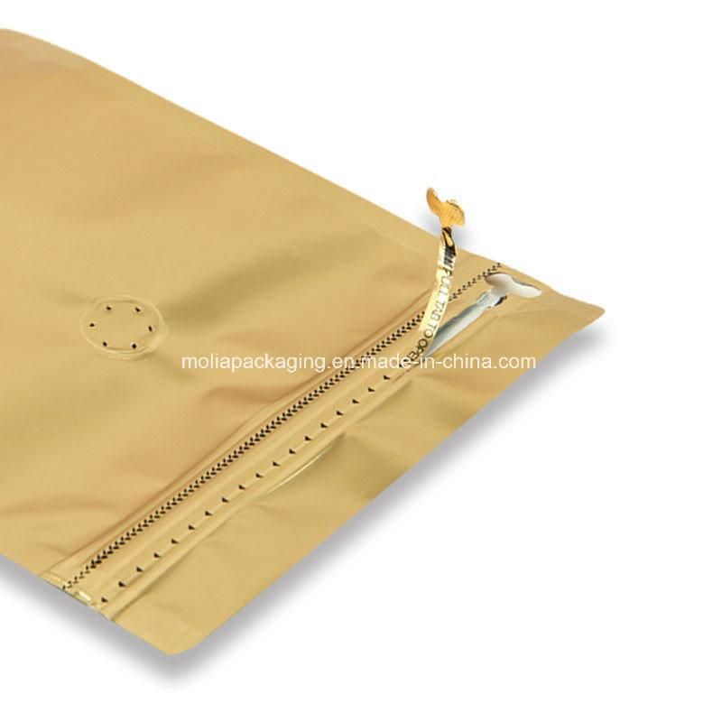 Golden Color Recycled Coffee Zipper Bags Air Valve