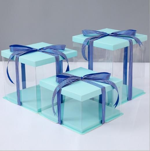 Wholesale Square Cupcake Packing Box Three-in-One Transparent Window Pet Plastic Paper Barbie Baking Wedding Birthday Party Tall Clear Cake Shaped Packaging Box