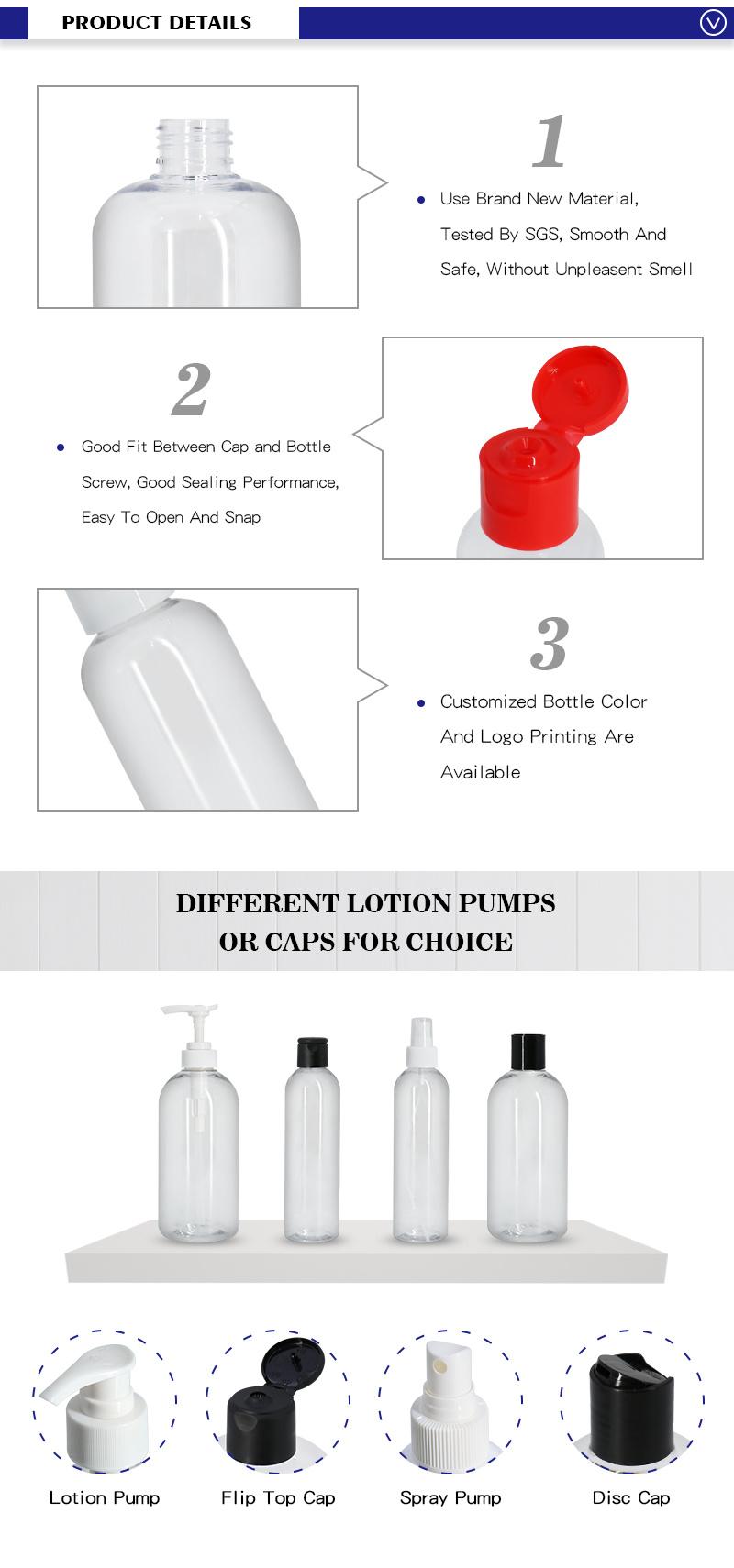 High Quality Multiple Capacity Cosmetic Pacakging Pet Round Shoulder Transparent Spray and Lotion Plastic Bottle