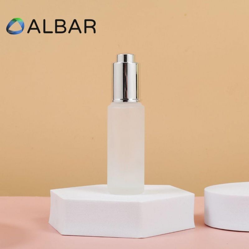 Thick Bottom Flat Shoulder Screw Neck Skin Care Glass Bottles in Frost Polish Customized