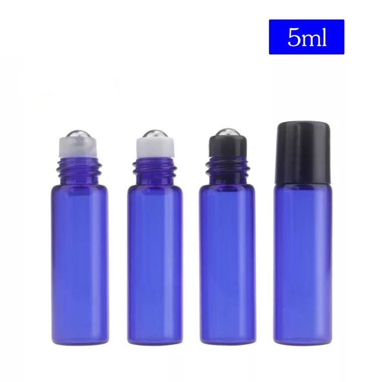 Empty Cobalt Blue 5ml Glass Roller Bottles with Stainless Steel Metal Roll on Balls for Mixing Essential Oil Perfume