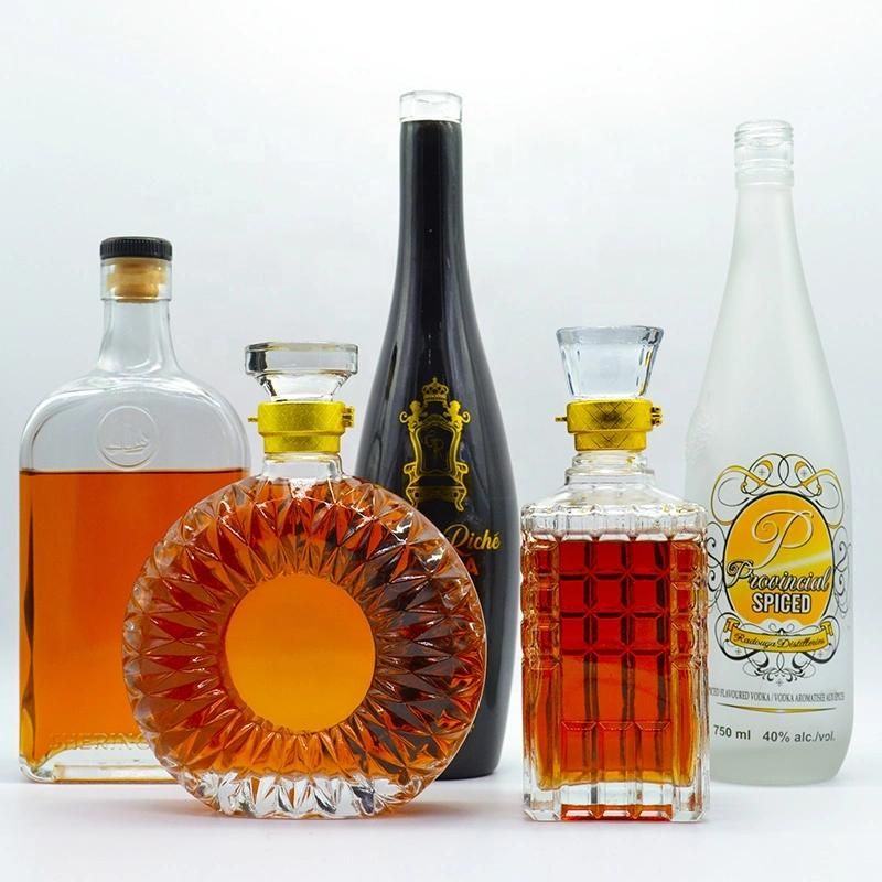 Wholesale 1000ml 750ml 500ml 375ml 200ml 100ml Bottle Glass Gin Whisky Vodka Spirit Glass Bottle for Liquor with Cork