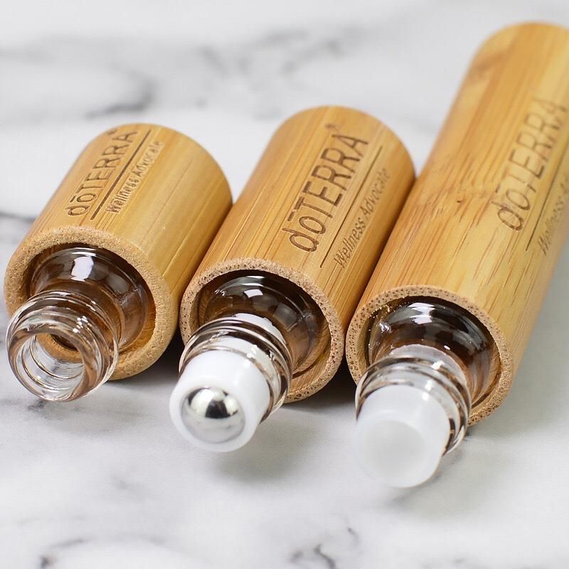 Custom Engrave Logo Eco Friendly Bamboo 3ml 5ml 10ml Refillable Wood Essential Oil Roller Ball Glass Roll on Bottle