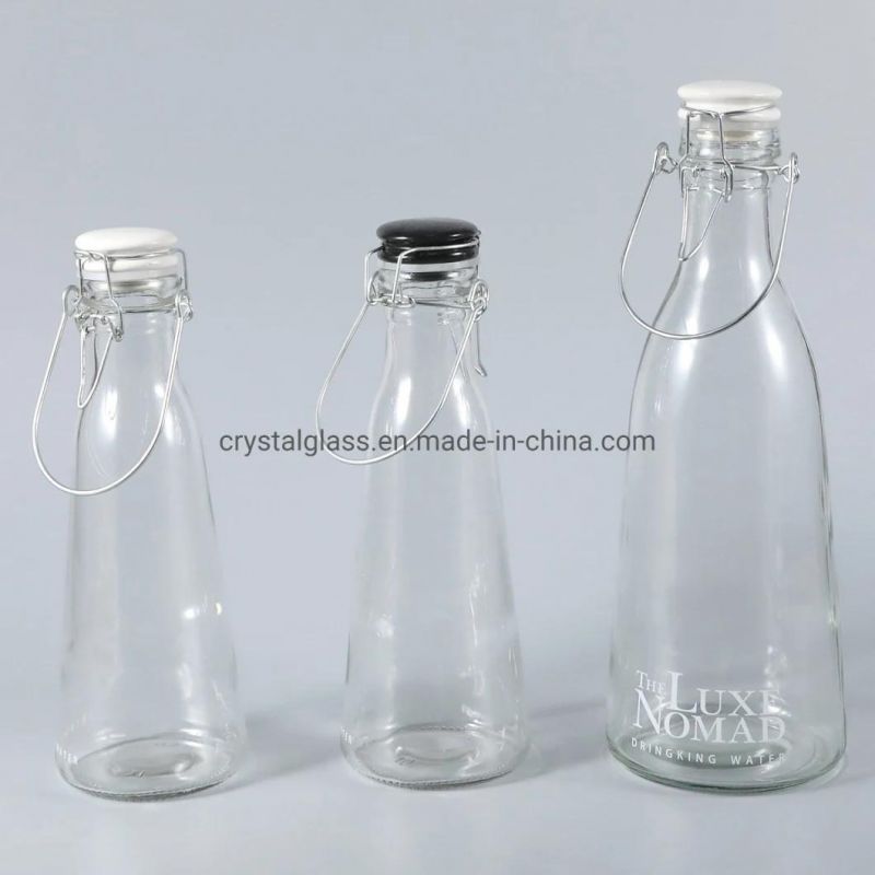 Manufacturer Direct Selling Seal Tank Bottle with Lid 500ml 1000ml Transparent Glass Bottle with Swing Top