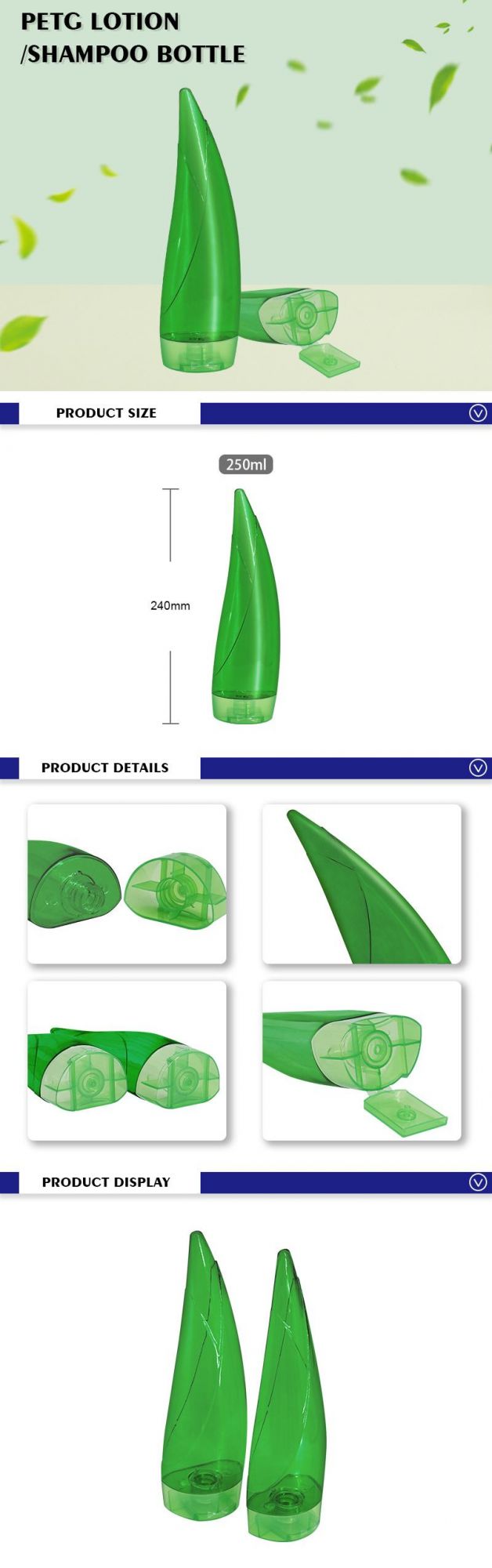 Sustom Shampoo Bottle Packaging with Logo 250ml Sharp Design PETG Green Lotion Shampoo Bottle