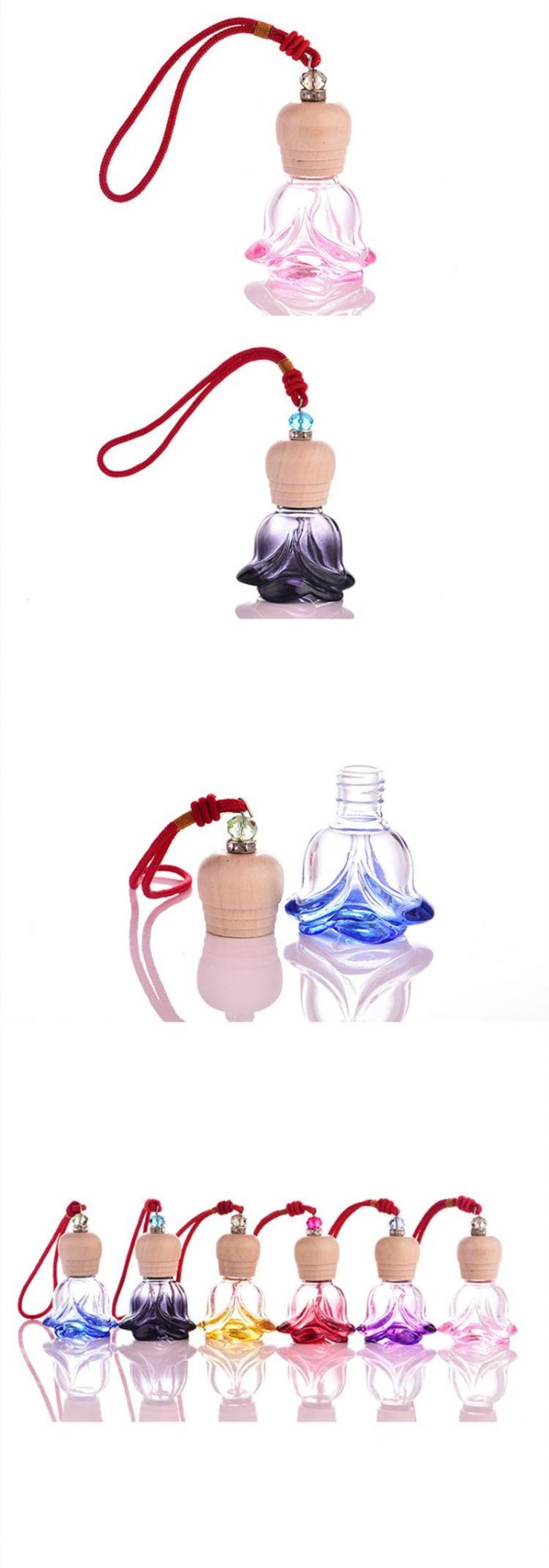 Luxury 6ml Glass Rose Shape Car Hanging Perfume Essential Oil Diffuser Bottle