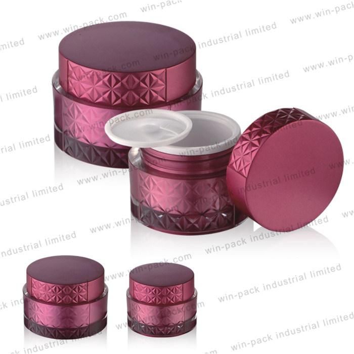 Winpack Embossing Flower Cap with Round Acrylic Cream Jar for Cosmetic Packaging