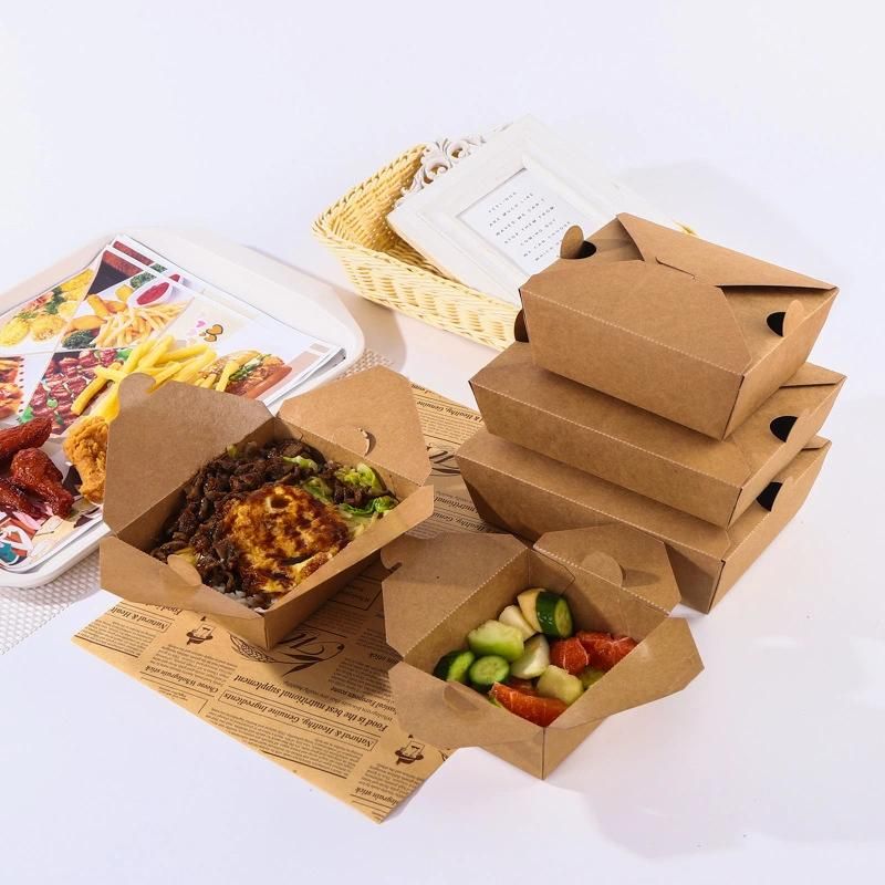 Folding Paper Takeout Box Disposable Food Container Paper Fast Food Clear Pet Windows Packaging