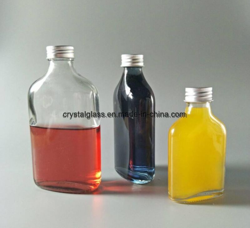 200ml 6oz Flat Transparent Glass Flask Bottle with Aluminium Lid