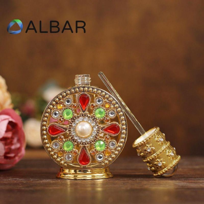 Customized Style Attar Oud Tola Perfume Bottle with Zinc Zamac in Gold and Red Pearls Color