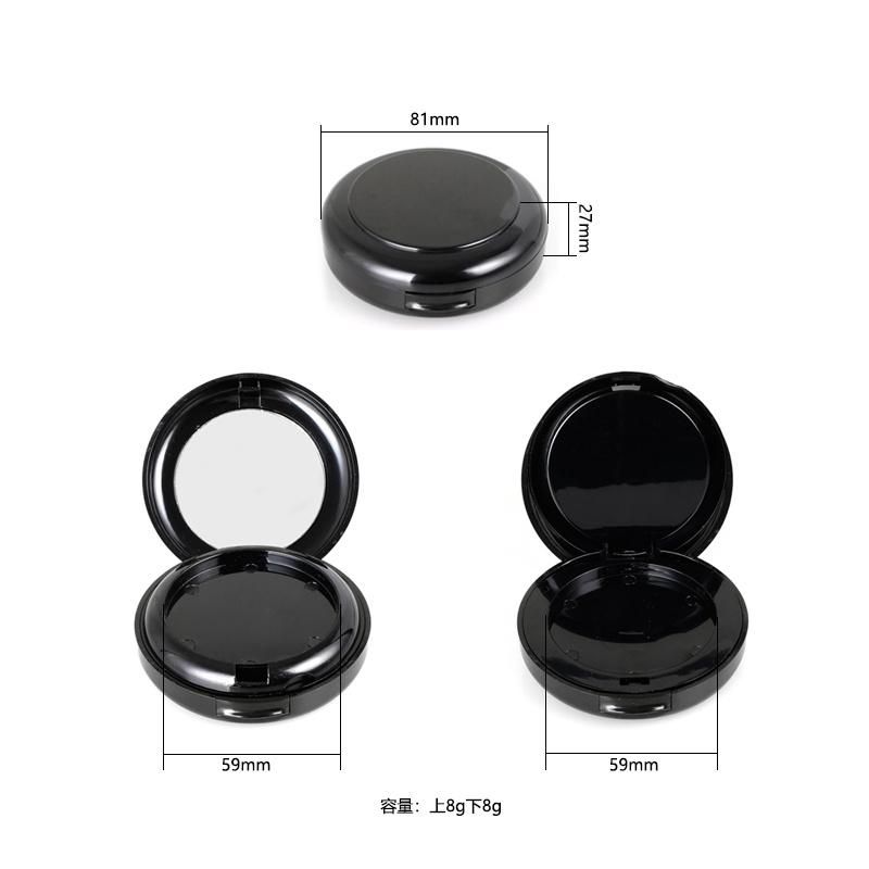 Hot Selling Black Plastic Cosmetic Packaging Round Empty Pressed Powder Compact Case