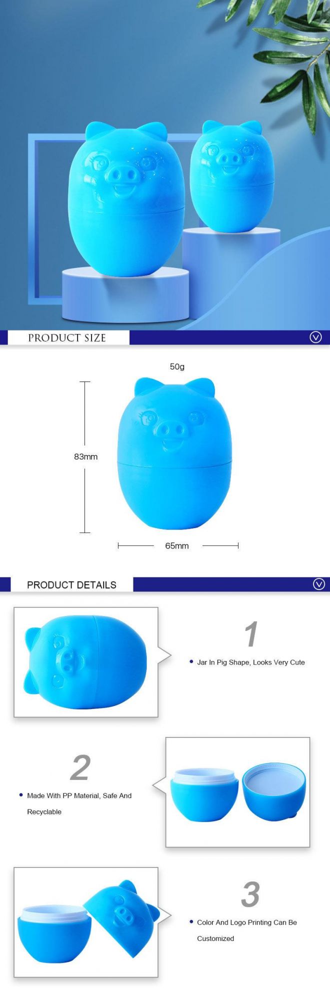 High Quality Skincare 50ml PP Creative Design Pig Shape Empty Cosmetic Packaging Plastic Jar