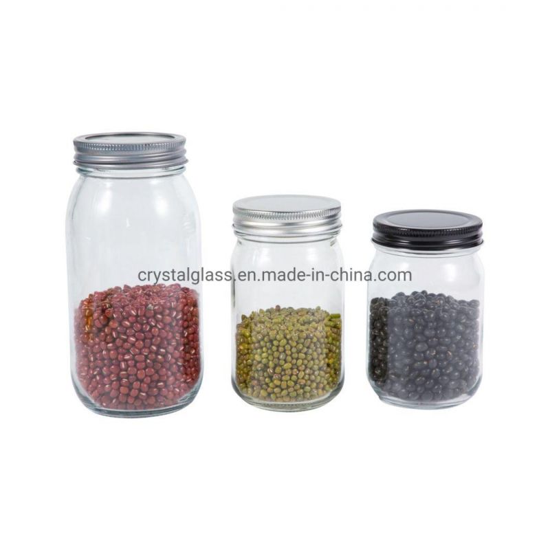 100ml 350ml Transparent Regular Classic Glass Mason Jar with 70mm Width Mouth Lids