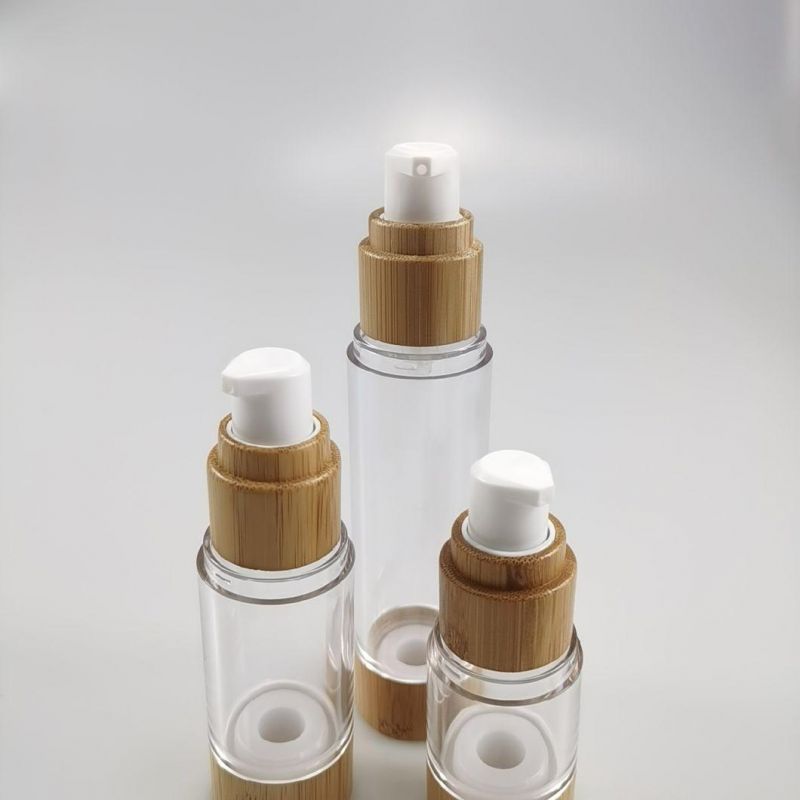 Bamboo Packaging Cosmetic Pump Airless Bottle Bamboo Cap