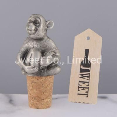 Special Design Monkey Metal Cap Wooden Cork Stopper for Bottles