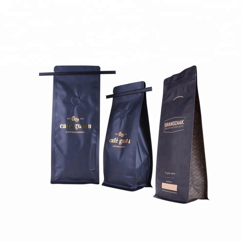 Aluminum Foil Square Bottom Coffee Packaging Bags with Zipper Valve
